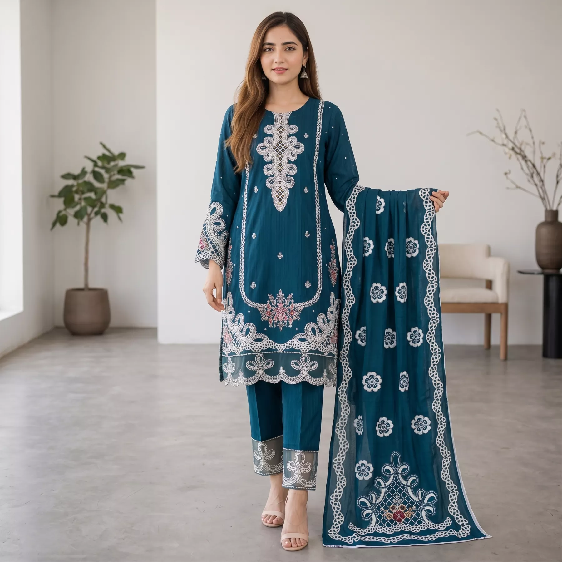 Zinc 3 piece Embroidered Stitched Suit