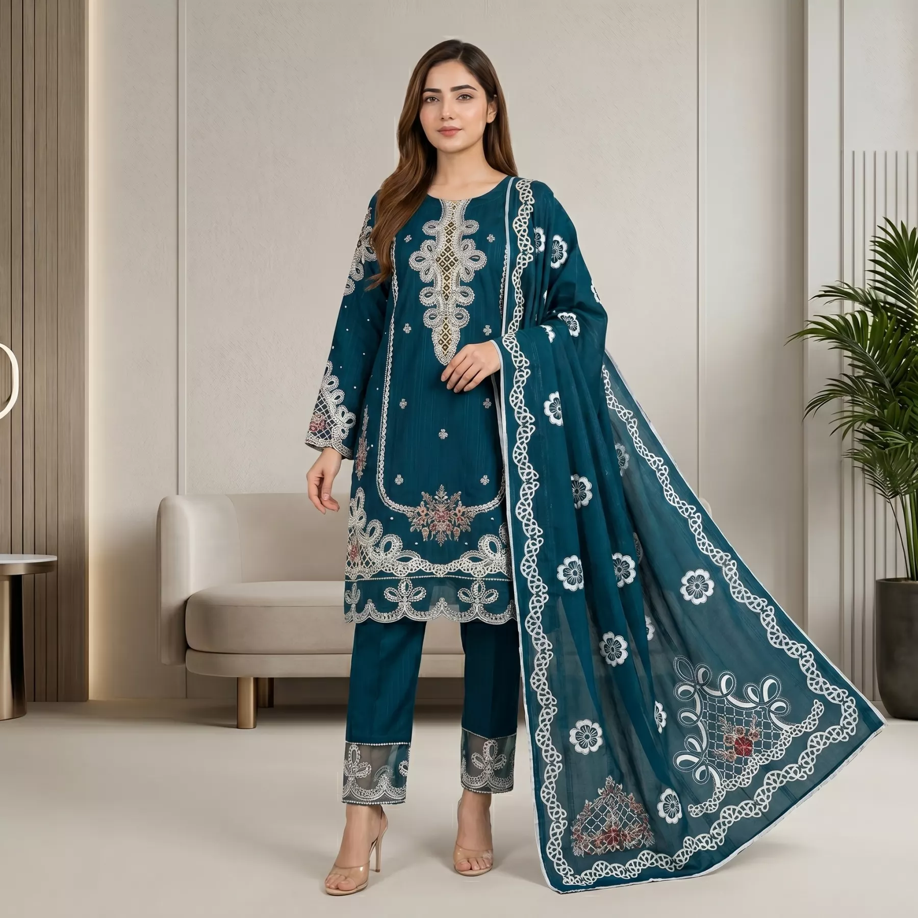 Zinc 3 piece Embroidered Stitched Suit