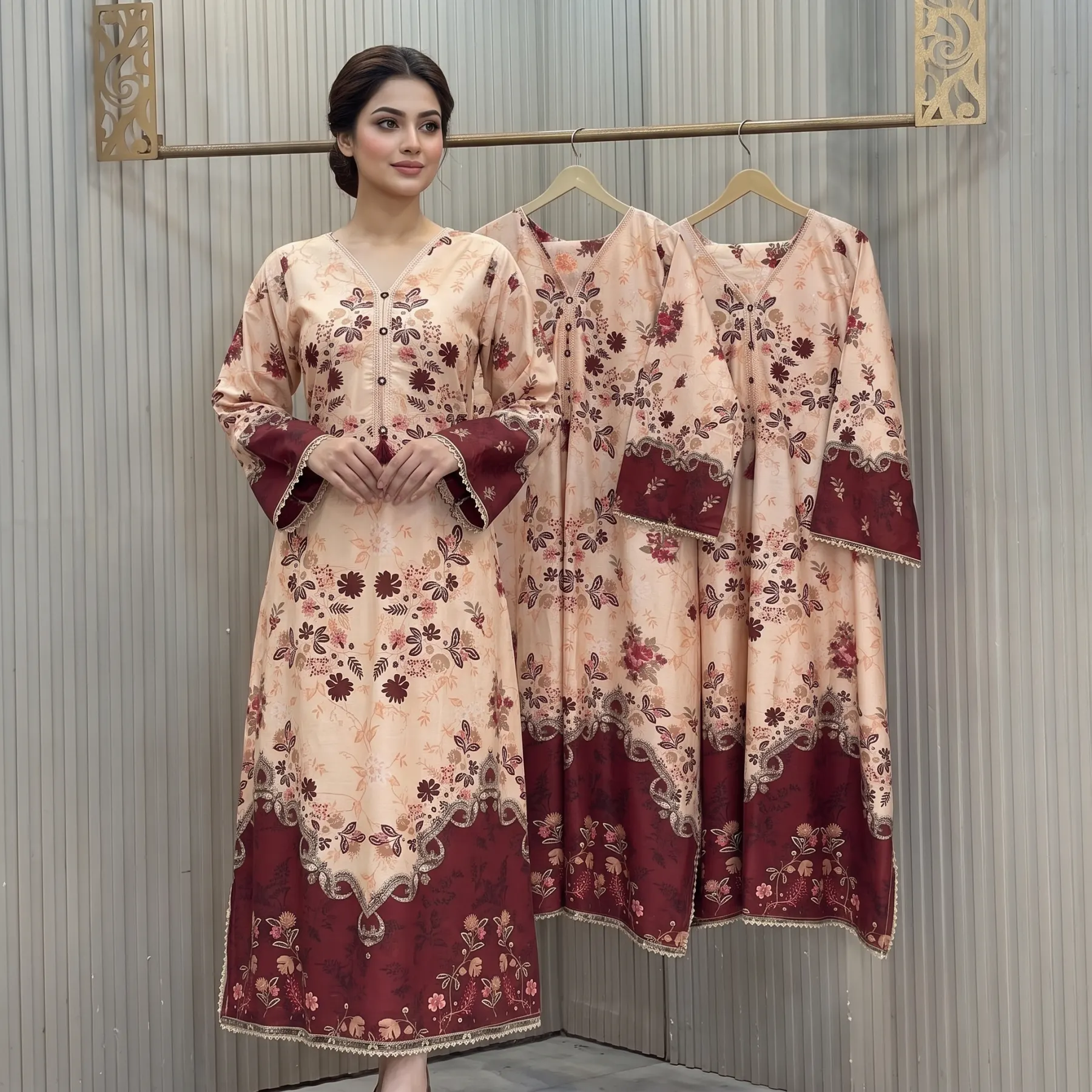 Alif Print Kaftan 3-Piece Set - Premium Winter Cotton