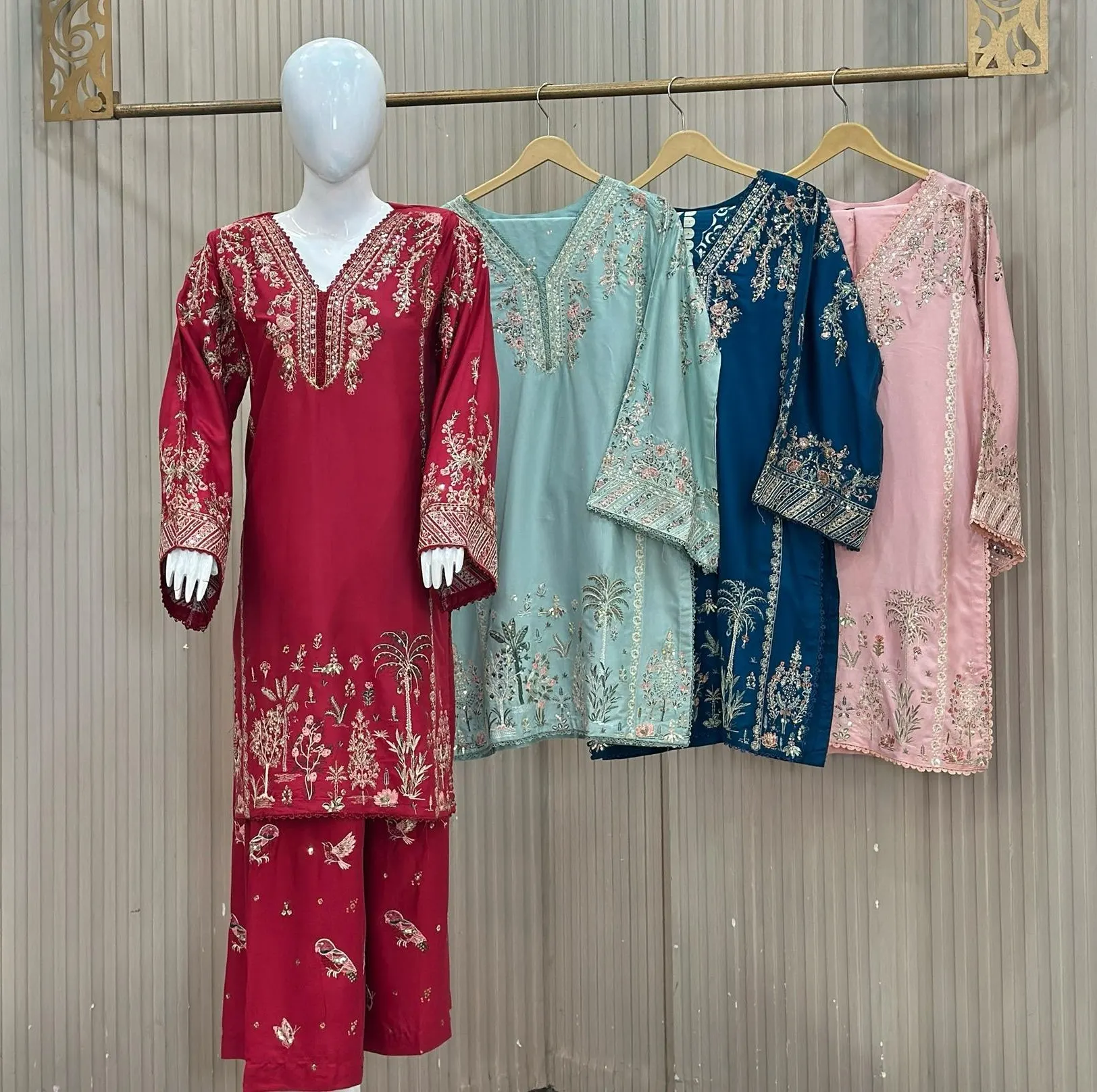 Primium Dhanak Marina 3 Piece - Available in Crimson Red, Mint Green, Peacock Blue & Baby Pink Colors
