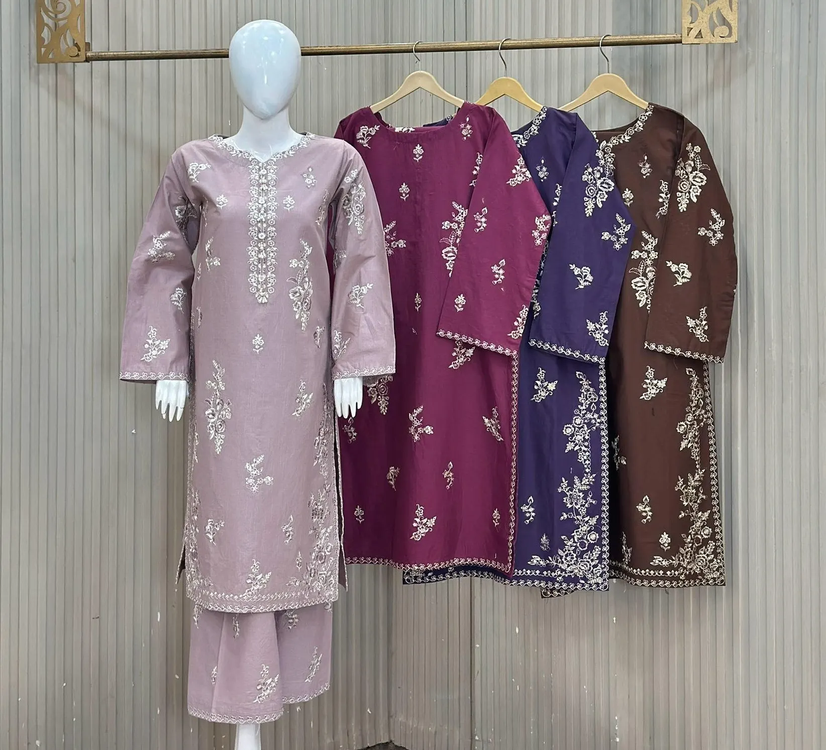 Primium Winter Cotton 3 Piece Suit Available in Soft Mauve Deep Wine Indigo Dark Chocolate Brown