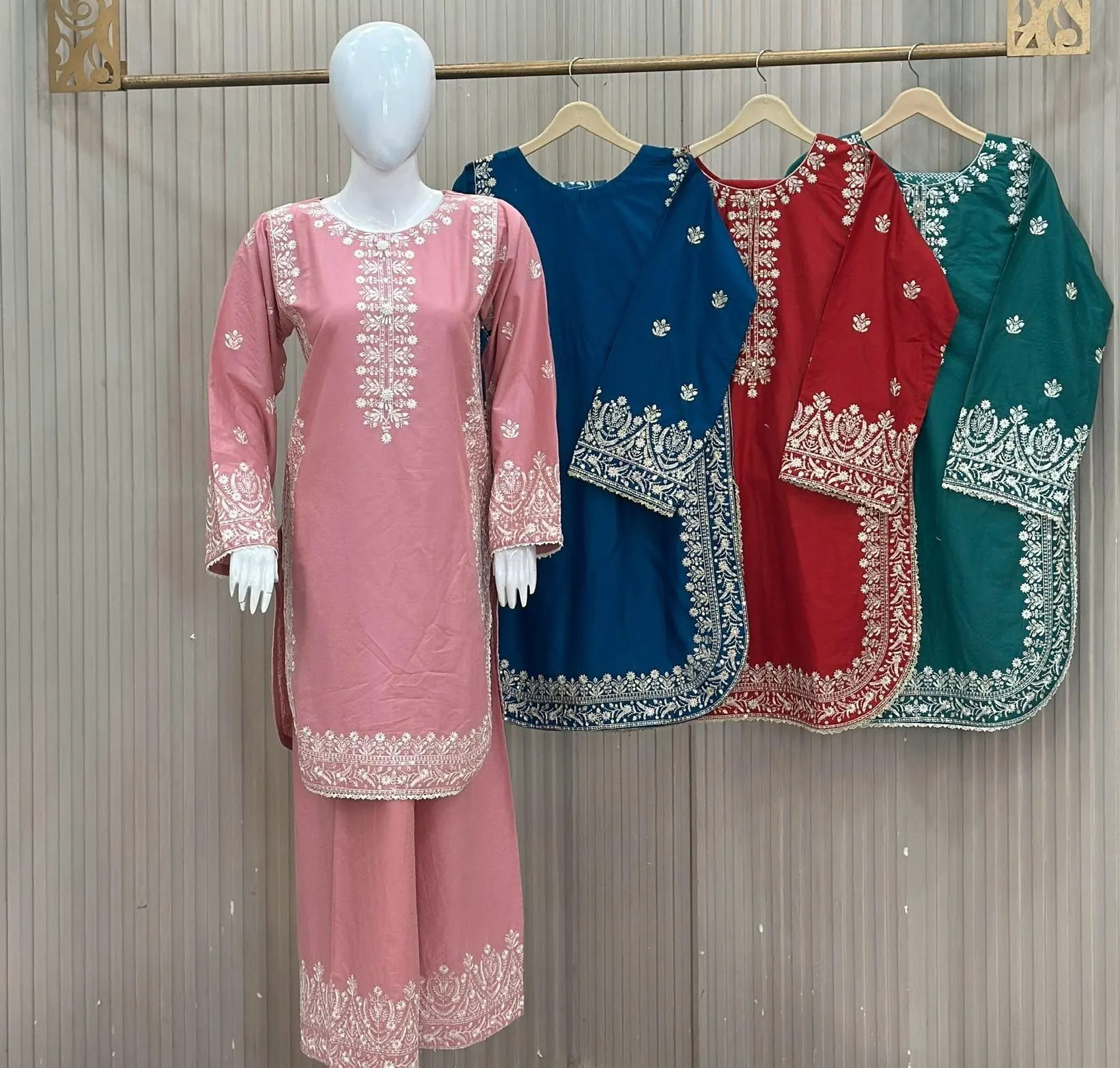 Premium Winter Cotton - 3 Piece Suit Available in Colors Mauve Pink Ocean Blue Deep Crimson Red & Forest Green