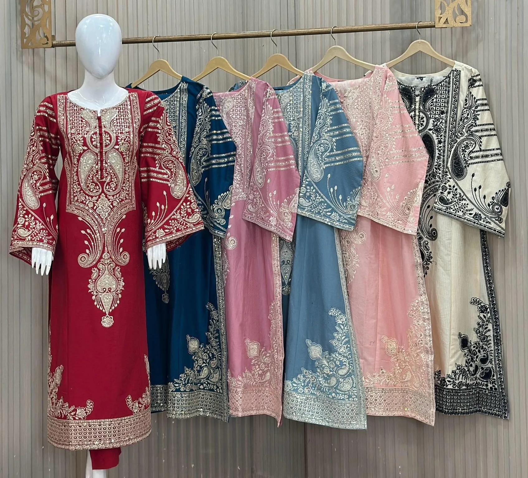 3 Piece Suit - Cotton Made - Colors available Maroon Peacock Blue Mauve Pink Slate Blue Soft Pink & Off-White