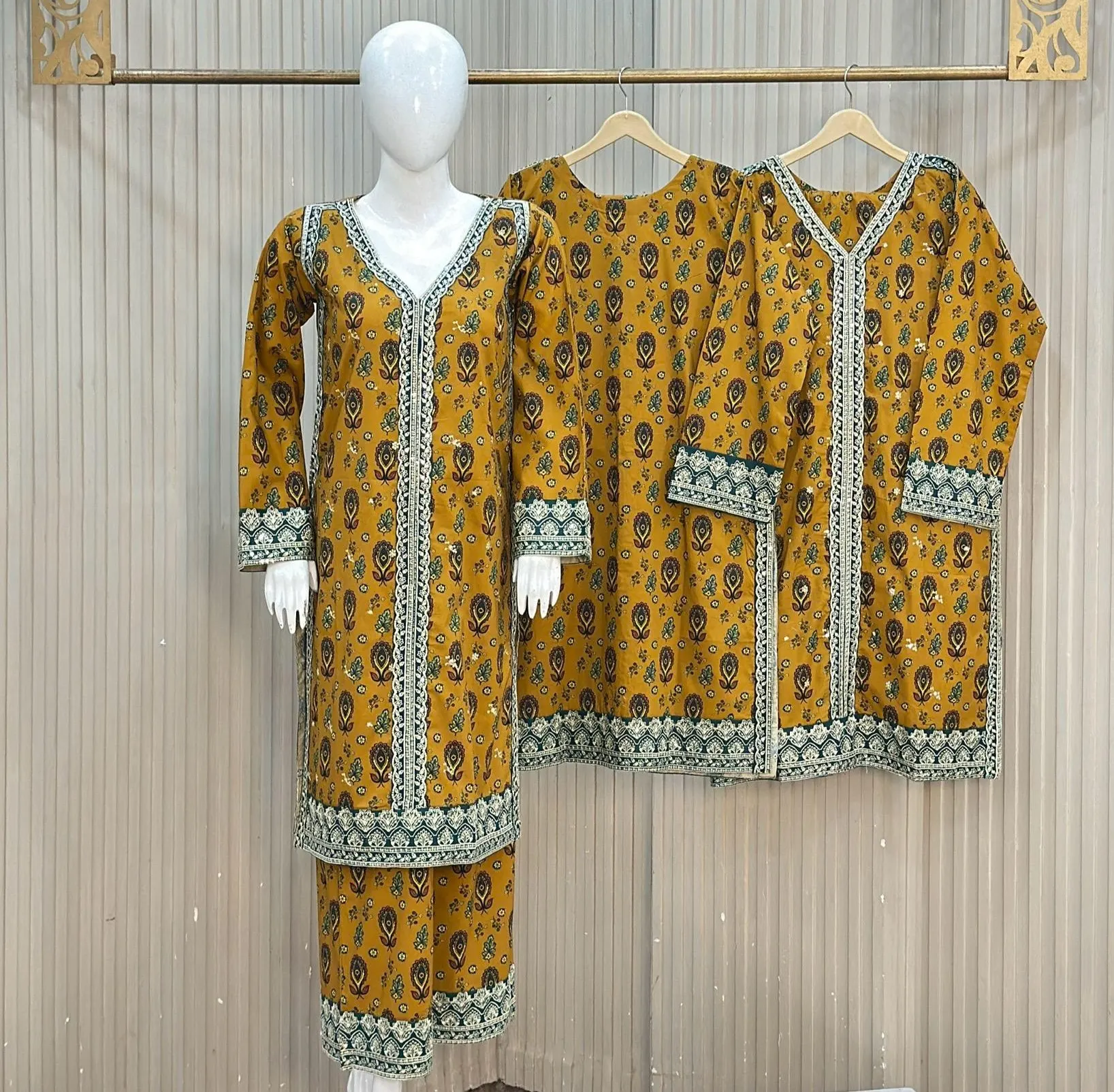 Print Palazzo 3-Piece Premium Winter Cotton – Mustard Yellow