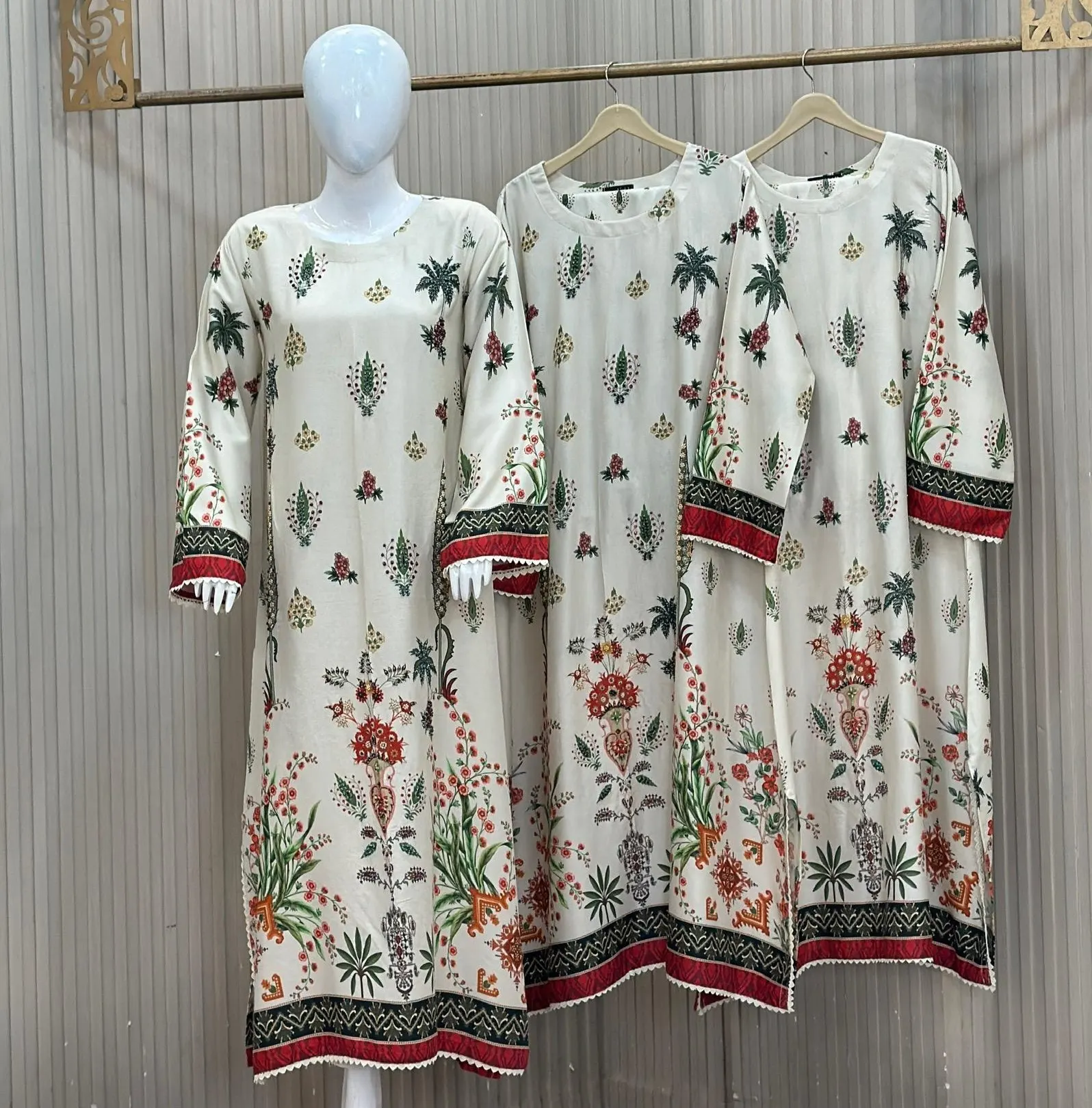 Print Kaftan 3 Piece Suit - Dhanak Marina Cotton