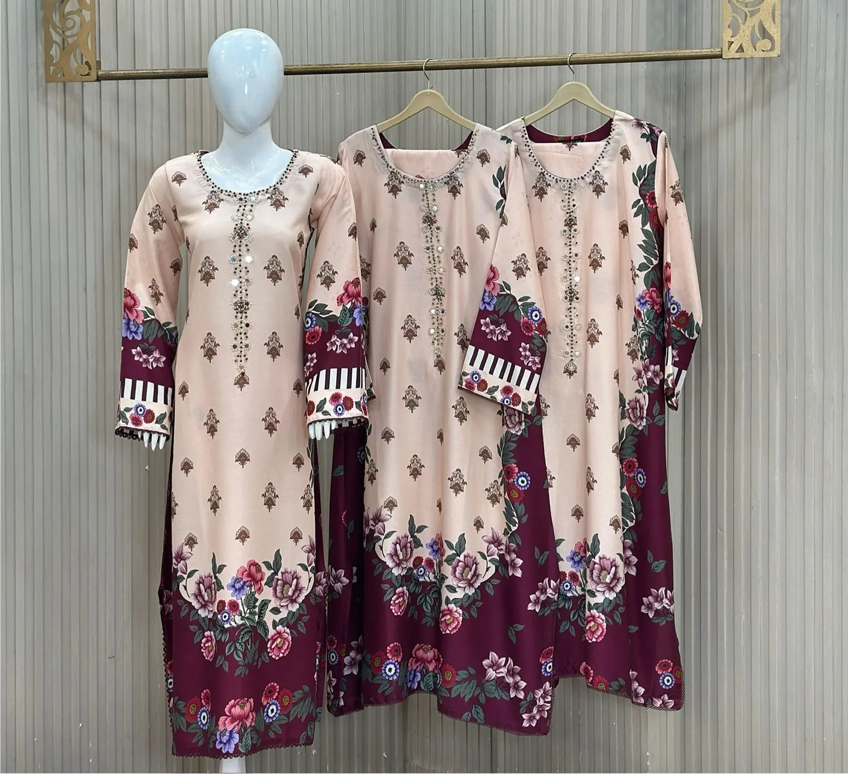Light Pinkish Beige 3 Piece Suit - Dhanak Marina Cotton