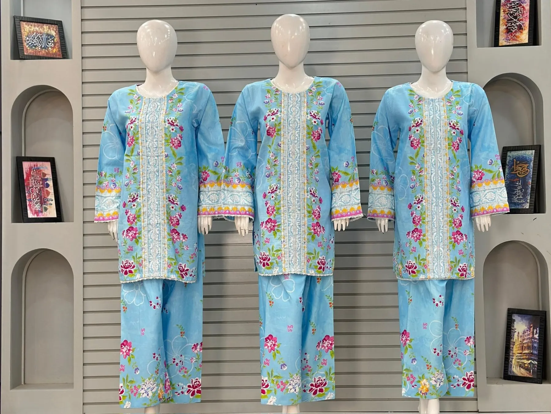 Premium Khaddar Farshi Shalwar Qamiz 3 Piece Suit in Blue