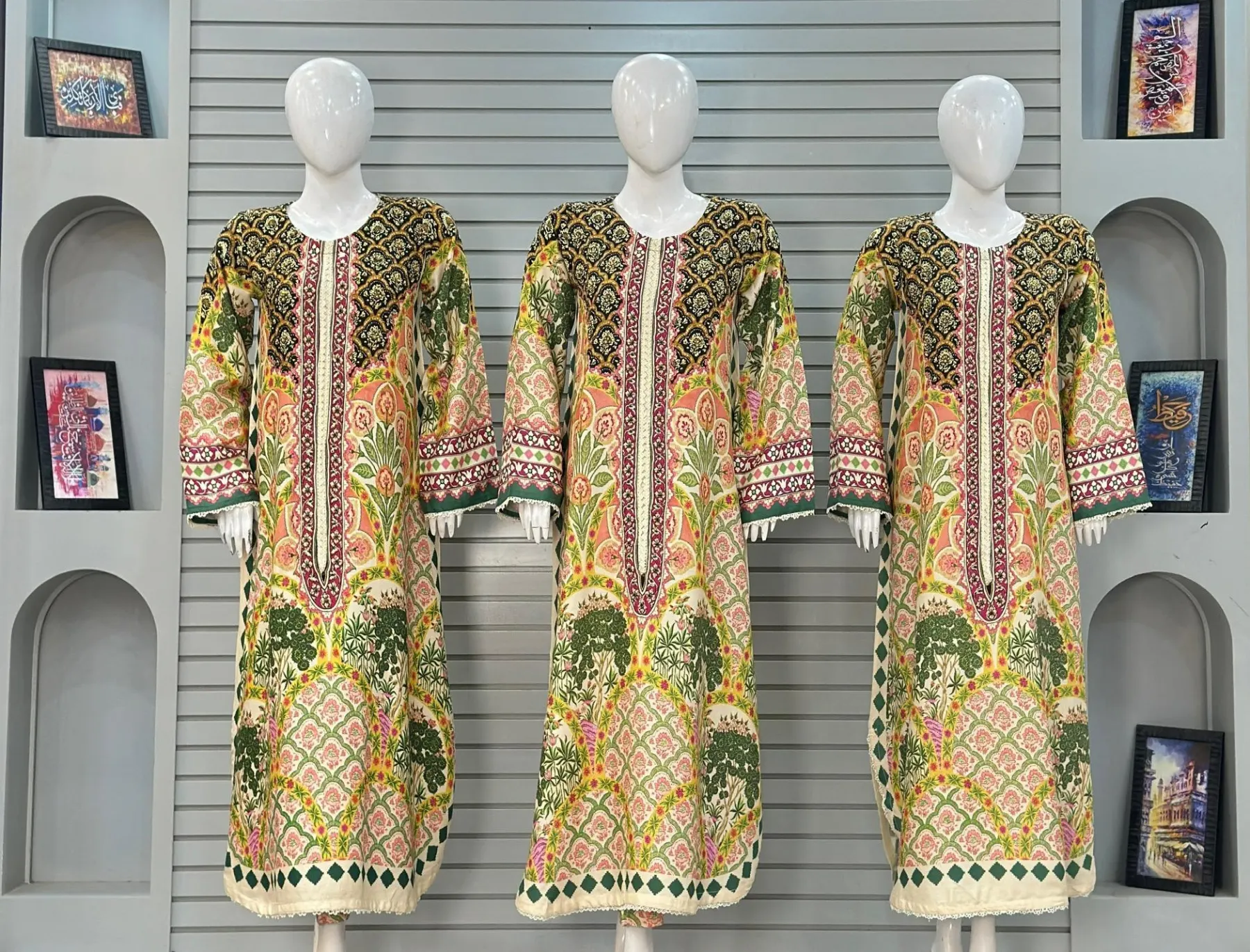 Alif Print Handwork Premium Kotail 3-Piece Kaftan Suit