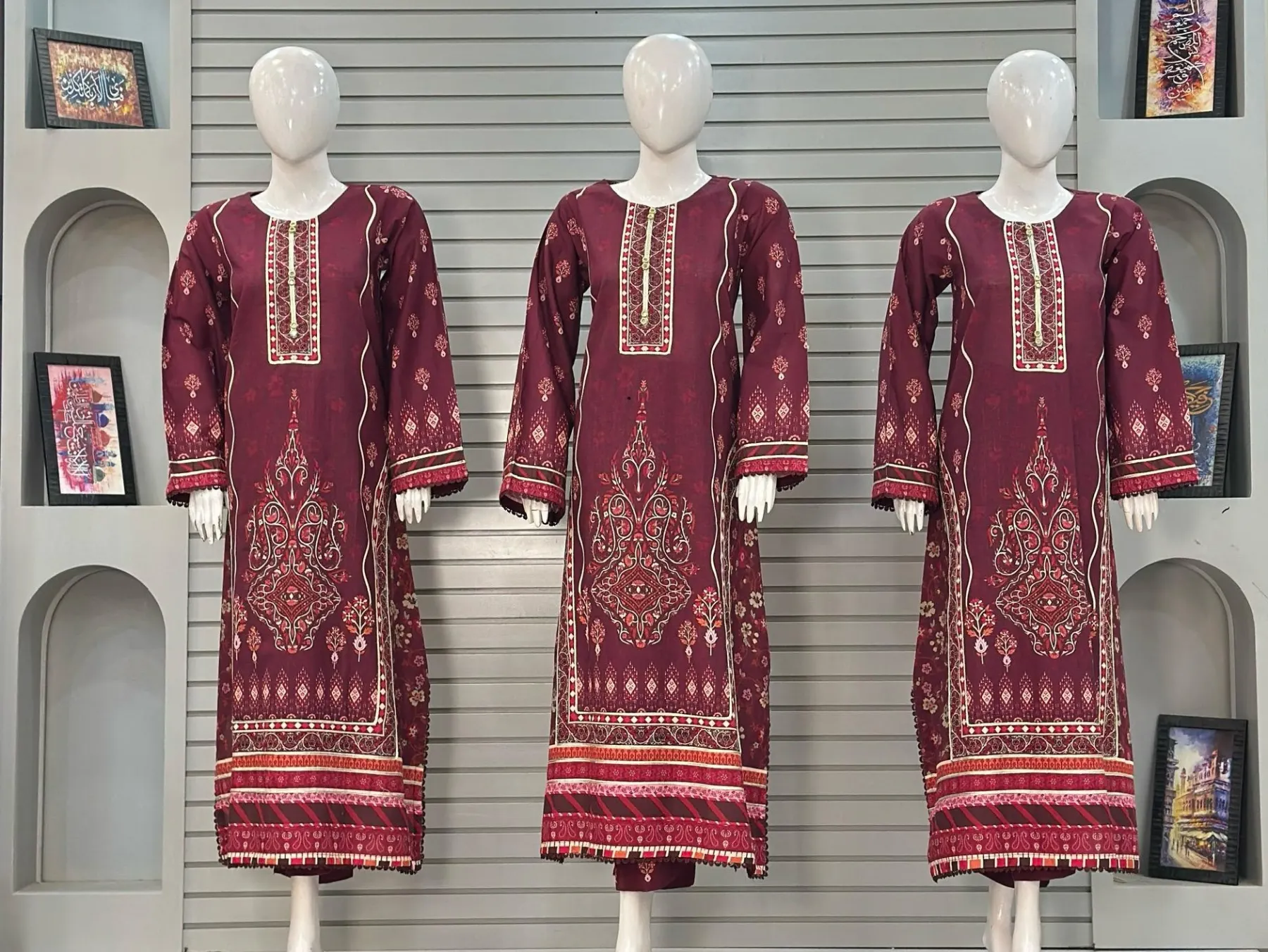 Printed Premium Khaddar 3-Piece Kaftan Outfit by Alif Brand