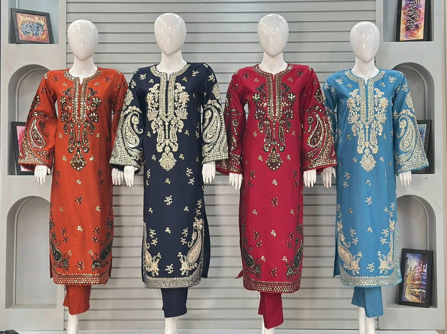 Alif Premium Dyed Khaddar Heavy Front & Back Embroidered 3-Piece Stitched Collection