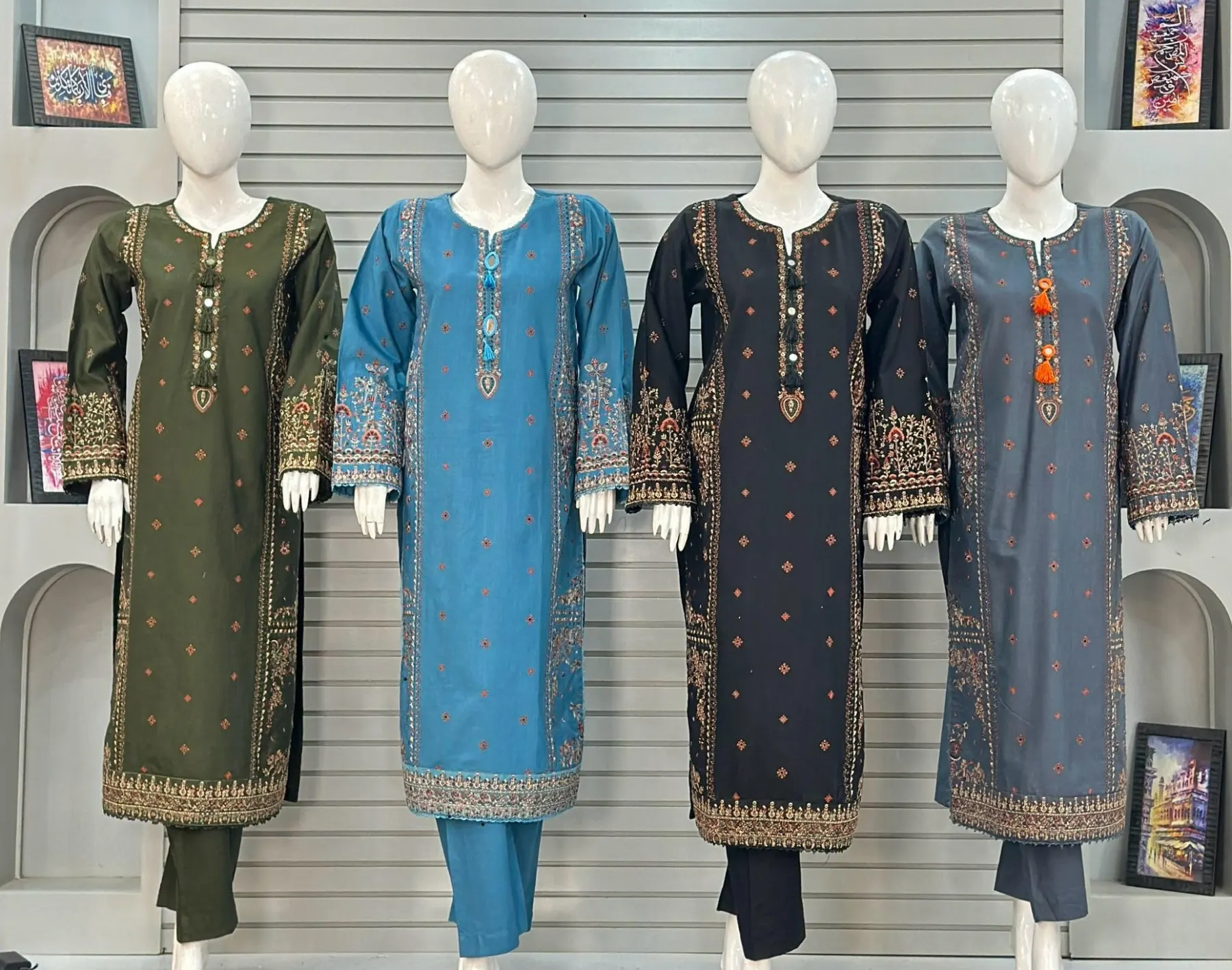 Alif Premium Embroidered Front & Back Dyed Khaddar 3-Piece Stitched Suit
