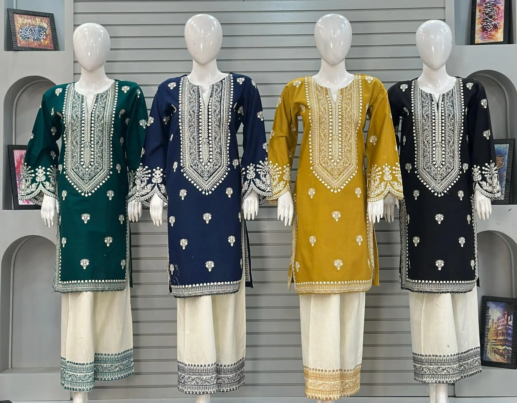 Alif Dyed Front & Back Heavy Neckline Embroidered 3-Piece Khaddar Suit