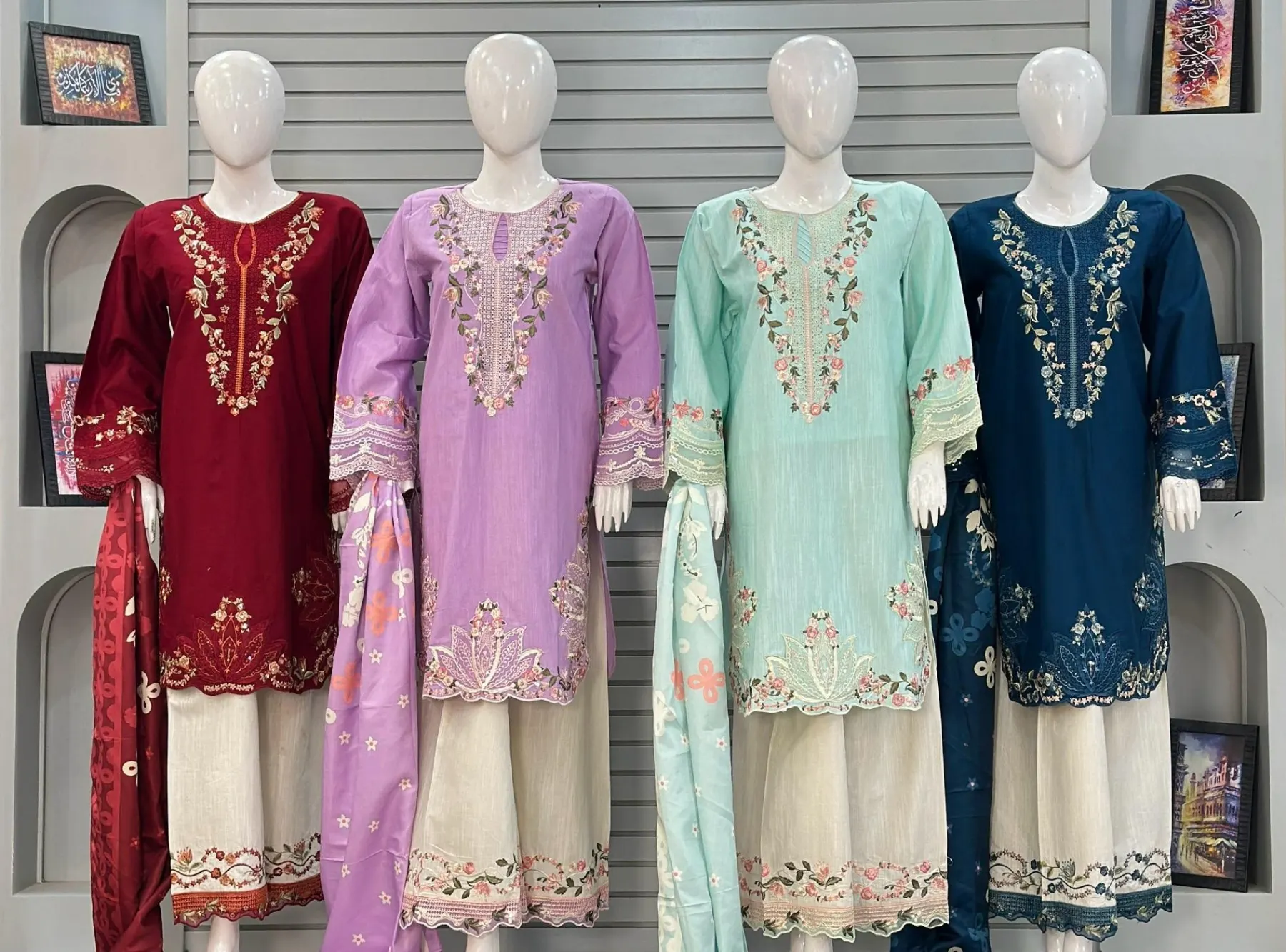 Alif Floral Embroidered Front & Back Khaddar 3-Piece Stitched Suit