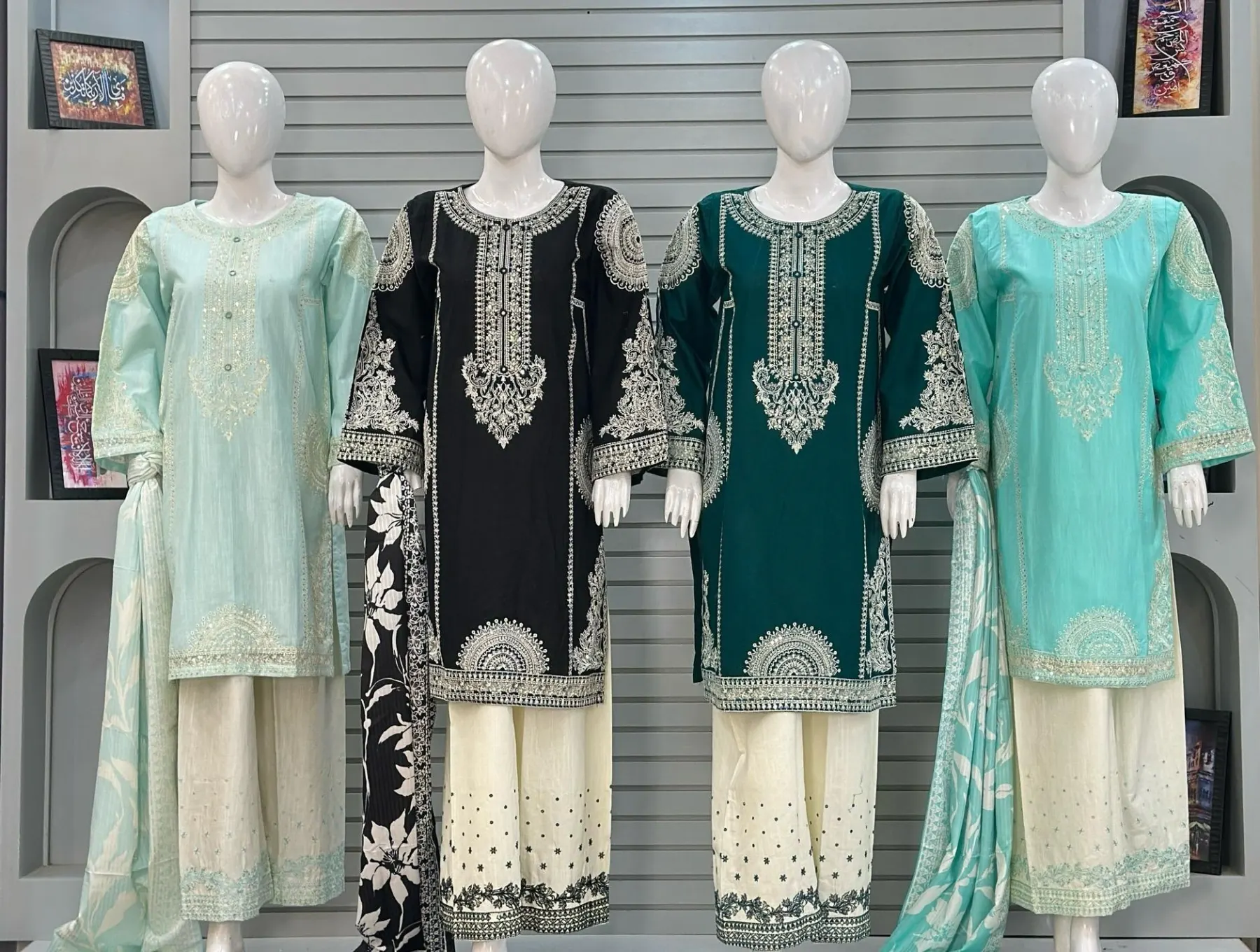 Alif Heavily Embroidered Neckline & Border 3-Piece Premium Khaddar Suit