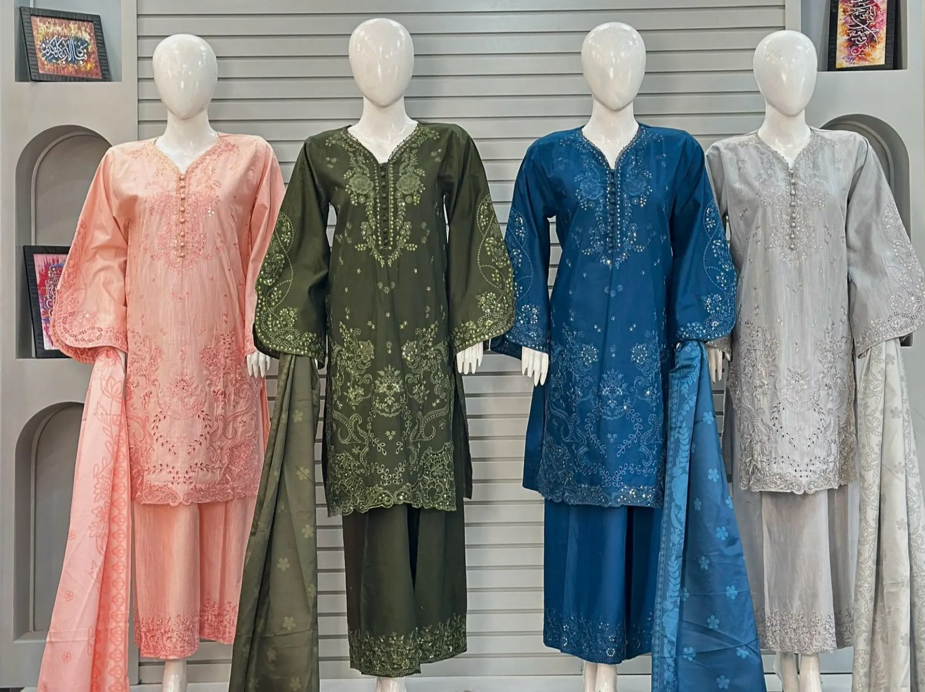 Sequin & Threadwork Embroidered Monochromatic Khaddar 3-Piece Suit