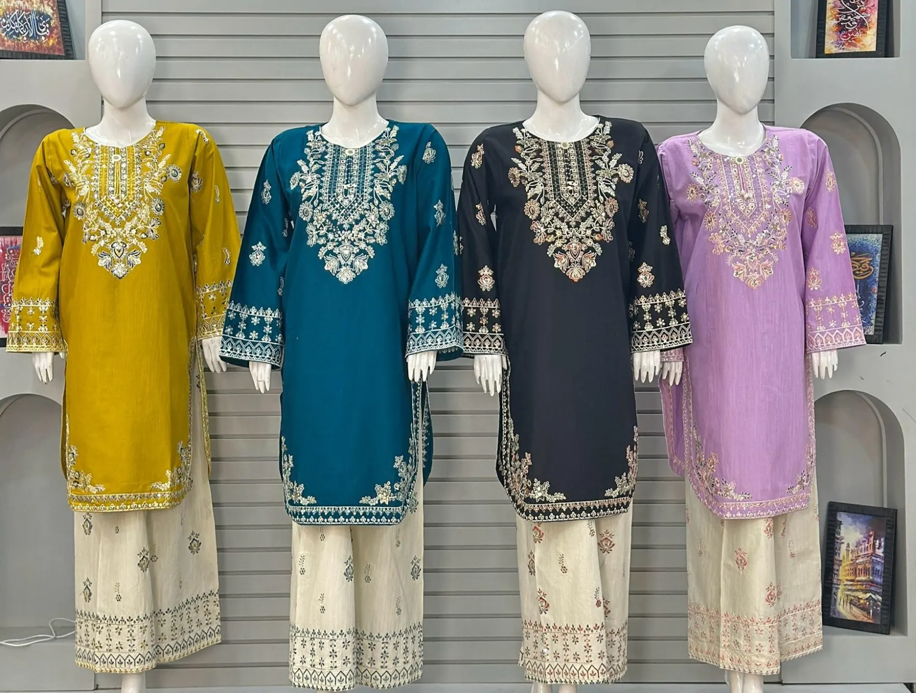 3-Piece Contrast Neckline Embroidered Kotail Designer Suit by Alif